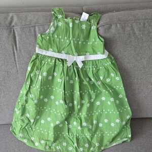 Gymboree Green Floral Sleeveless Dress with White Bow Size 8
